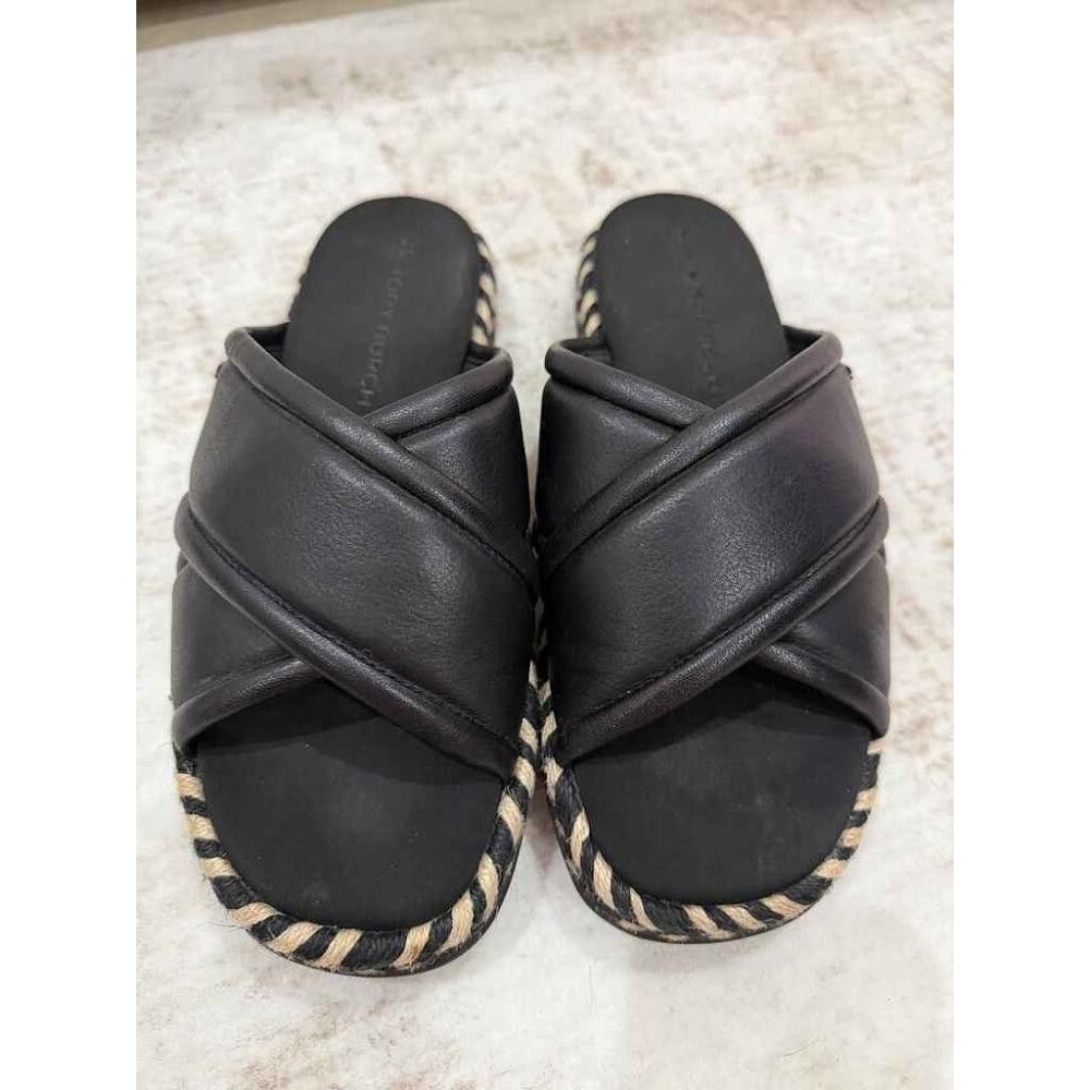 Tory Burch Black Crisscross Espadrille Slide Sandals Size 8
